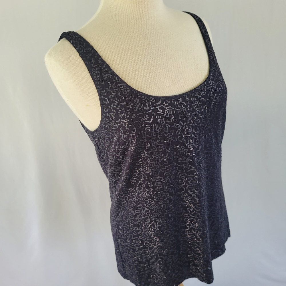 Talbots Black Sequin Scoop Neck Tank Top SZ Medium - Picture 2 of 10